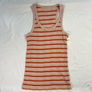 NWT Aerie Size S Orange Stripe Boyfriend Scoop Waffle Knit Tank Racerback Cotton